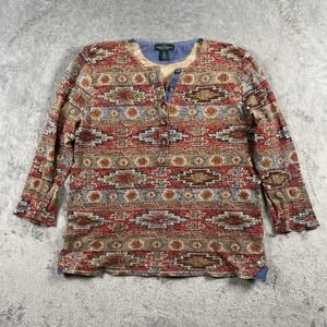 Vtg LRL Ralph Lauren Shirt Womens Size XL Aztec Henley Thermal Southwest Western
